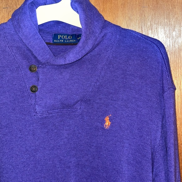 •POLO BY RALPH LAUREN•MEN PURPLE/ORANGE LOGO HORSE SHAWL NECK KNIT SWEATER SMALL - Picture 7 of 9